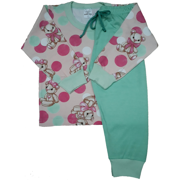 0336 Pijama Rosa com Bola Verde e Calça Verde 1